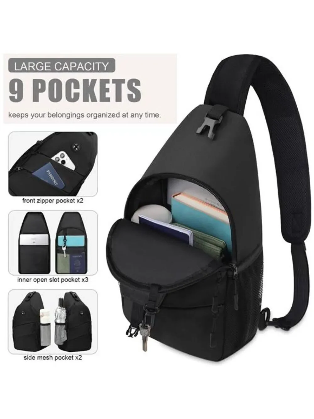 Waterproof Crossbody Bag for Men Women Travel Hiking Chest Sling Bag